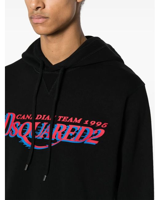 DSquared² Black Logo-Print Cotton Hoodie for men