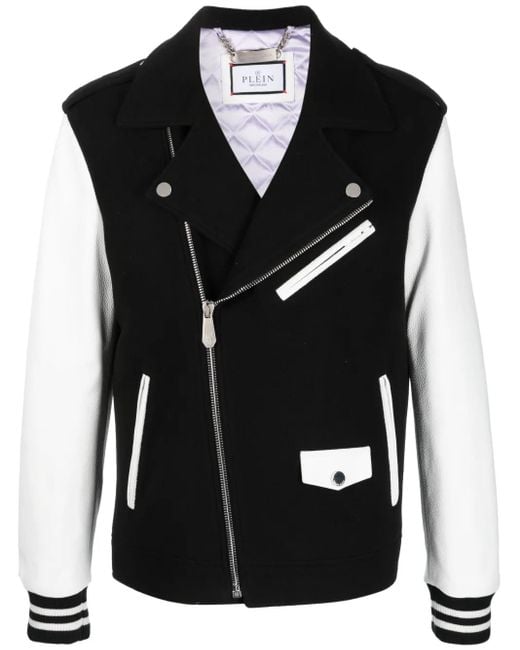 Philipp Plein Black Leather Biker Jacket for men