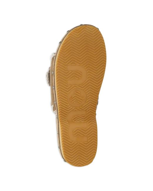 Mou Brown Stud-Embellished Crochet-Trim Sandals
