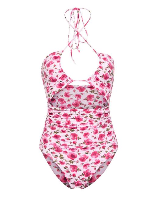 Magda Butrym Pink Rose-print Swimsuit