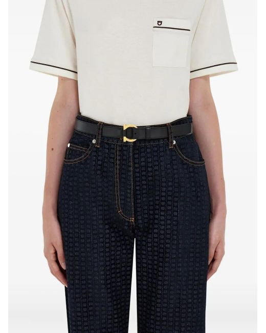 Ferragamo White Gürtel mit Gancini-Schnalle