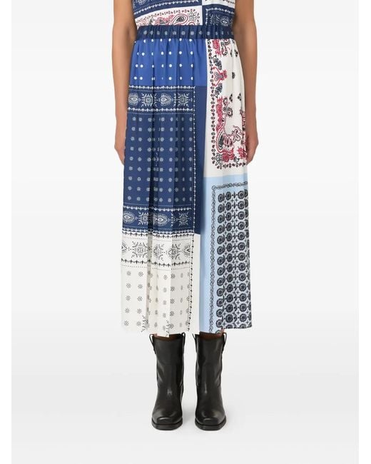 Weekend by Maxmara Blue Luna Printed Pleated Midi Skirt