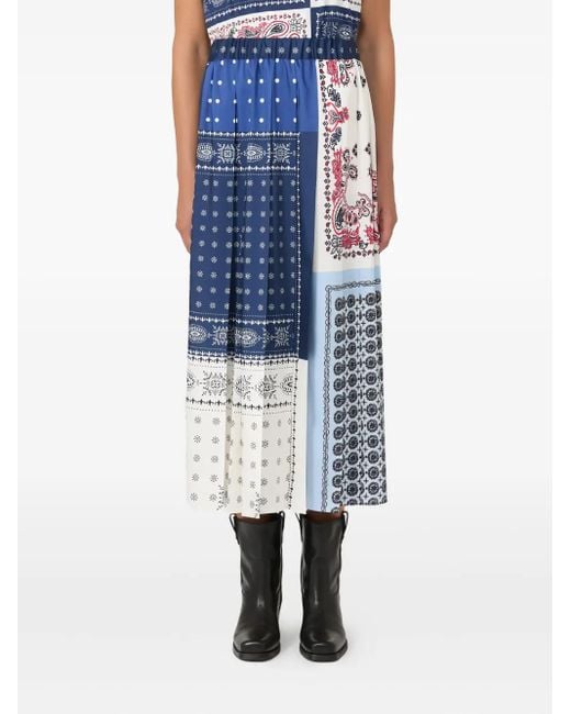 Weekend by Maxmara Blue Luna Printed Pleated Midi Skirt