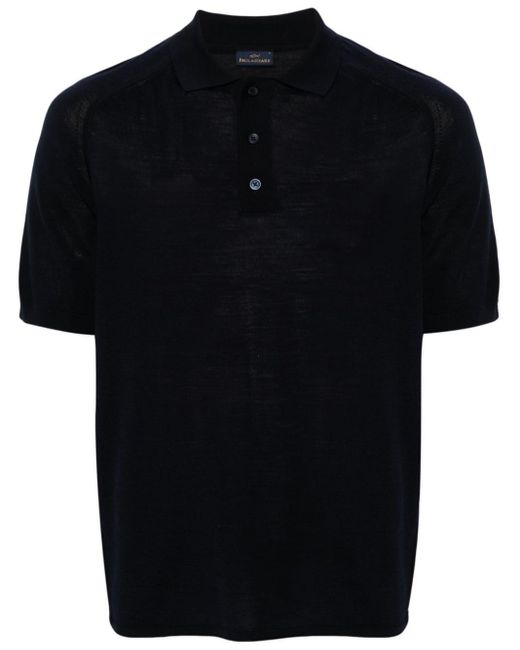 Paul & Shark Black Buttoned Virgin-wool Polo Shirt for men
