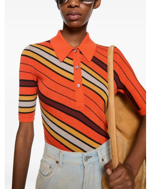 Acne Orange Striped Polo Top