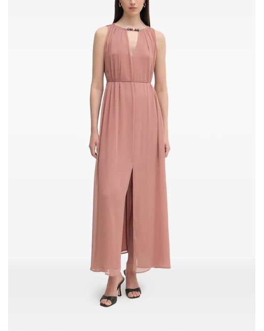 Patrizia Pepe Pink Bead-Embellished Pleated Dress