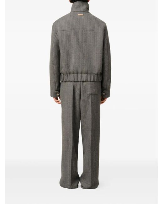 AMI Gray Herringbone Harrington Wool Jacket