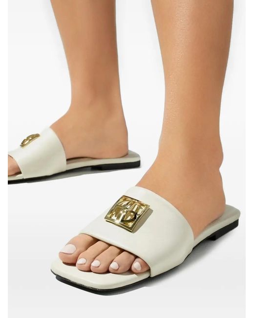 Anine Bing White Sandales En Cuir Avec Logo À Bout Carré