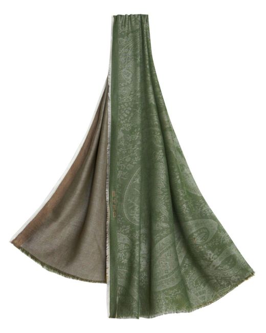 Etro Green Paisley-jacquard Frayed Scarf for men