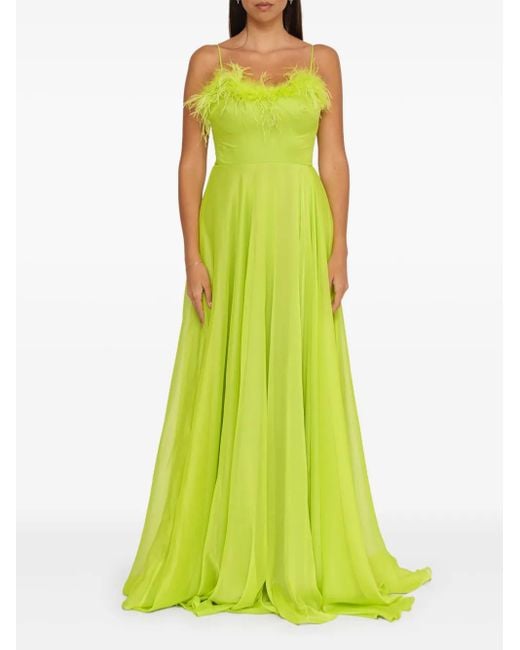 Forever Unique Maxi-Jurk Met Afwerking Van Veren En Split in het Green