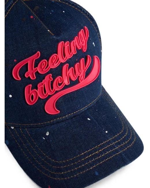 DSquared² Blue Paint-Splatter Logo-Patch Baseball Cap