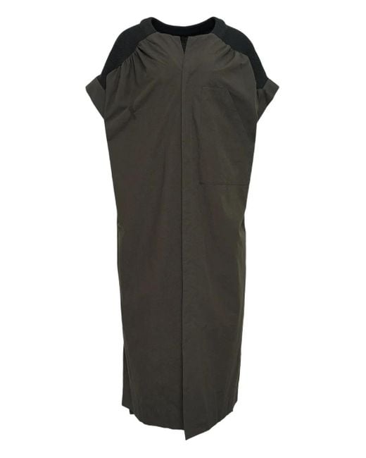 Y's Yohji Yamamoto Black Short-Sleeve Paneled Midi Dress