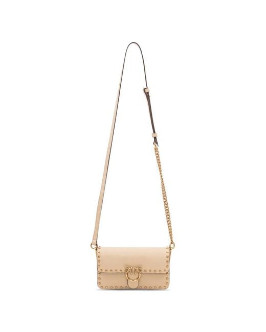 Pinko Natural Baby Love One Slouchy Stud-Embellished Shoulder Bag