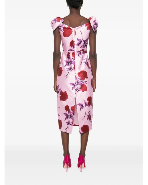 Rebecca Vallance White Melora Bow-Detail Floral-Print Midi Dress