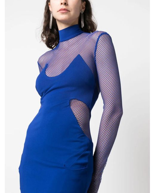 Tom Ford Blue Crepe Mesh-Panelling Mini Dress