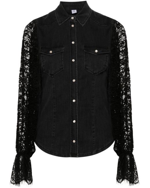 Lace-sleeves denim shirt Liu Jo de color Black