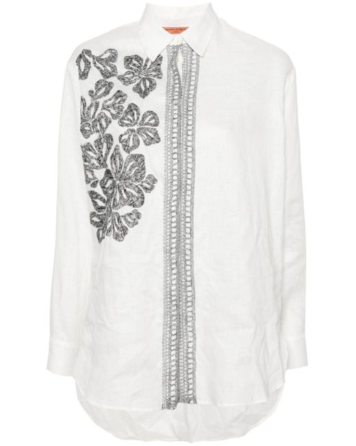 Ermanno Scervino White Floral-embroidery Linen Shirt