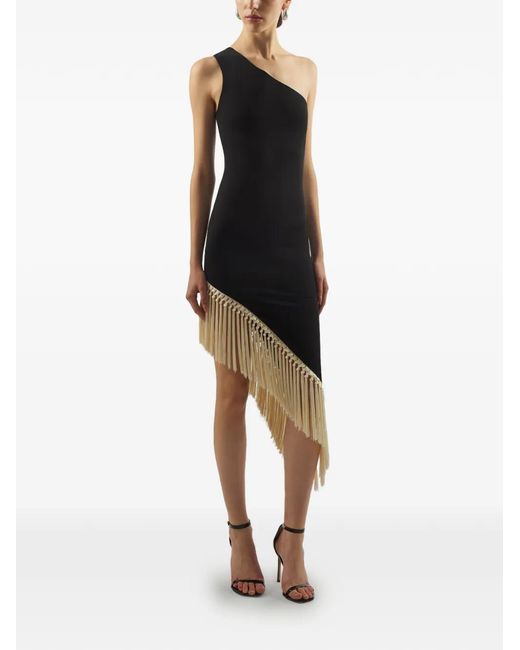 Taller Marmo Black Yacare Fringe-Trimmed Asymmetric Dress
