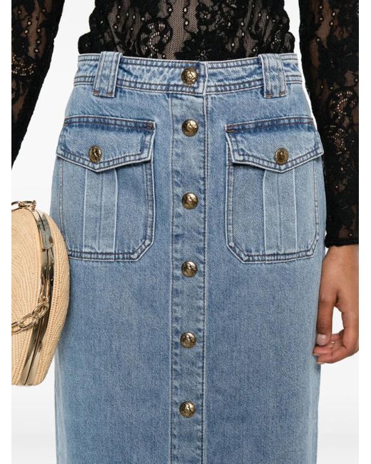 Zimmermann Blue Button-Front Flap-Pocket Skirt