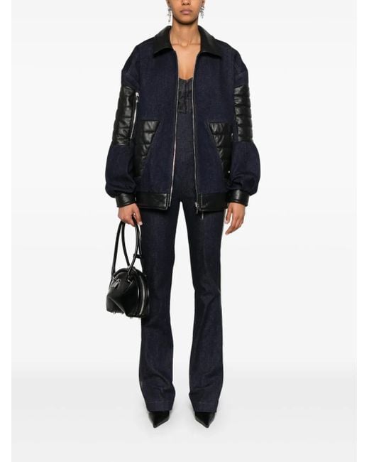 MITILIANE COUTURE Blue Leather-Insert Denim Jacket