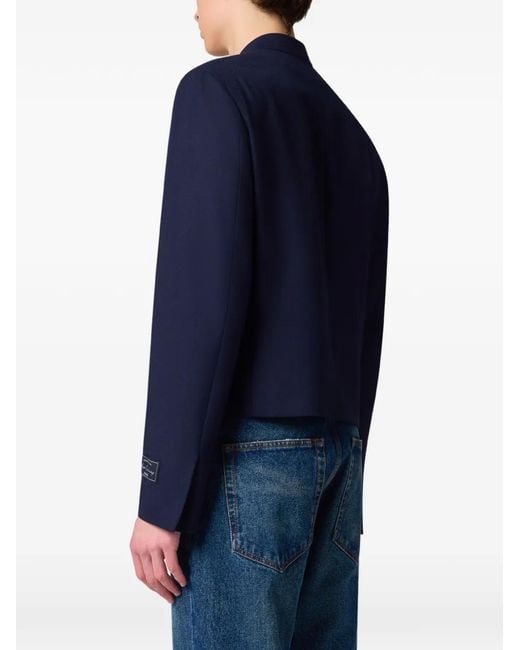 MSGM Blue Mandarin-Collar Logo-Patch Jacket for men