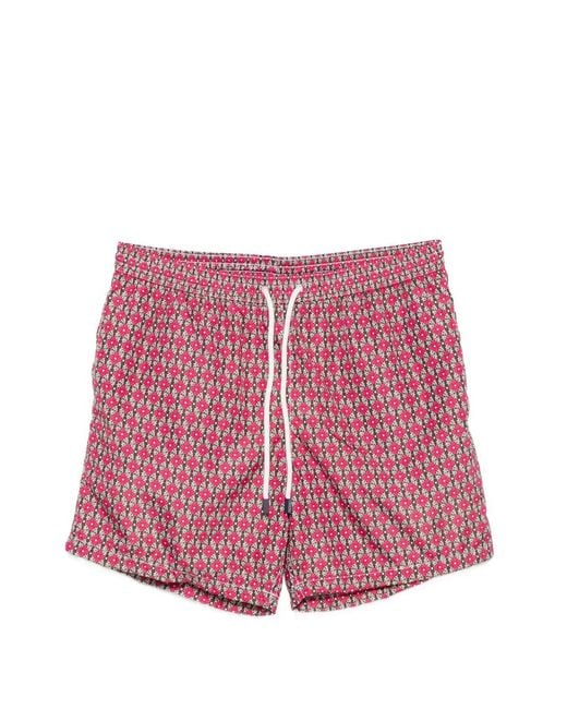 Barba Napoli Pink Floral-Print Drawstring Swim Shorts for men