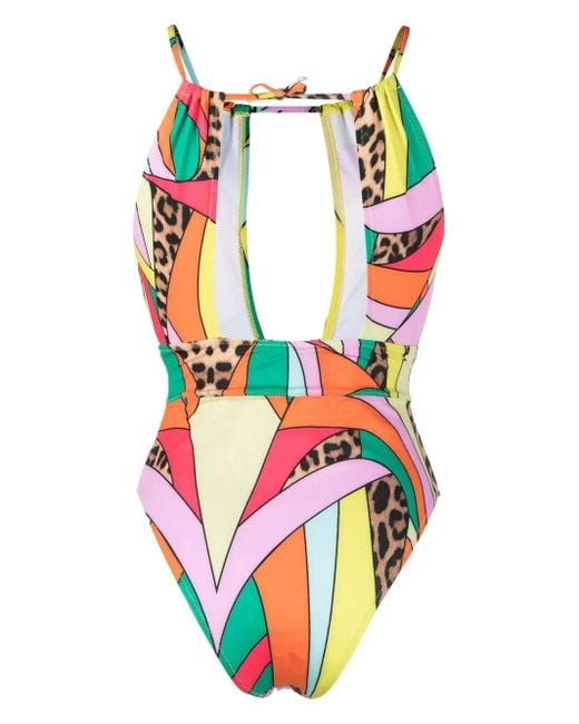 Philipp Plein White Patchwork-Print Monokini