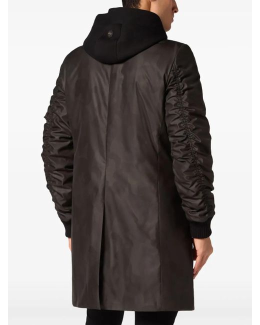 Philipp Plein Black Layered Camouflage-Pattern Coat for men