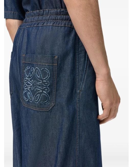 Loewe Blue Drawstring Chambray Trousers for men