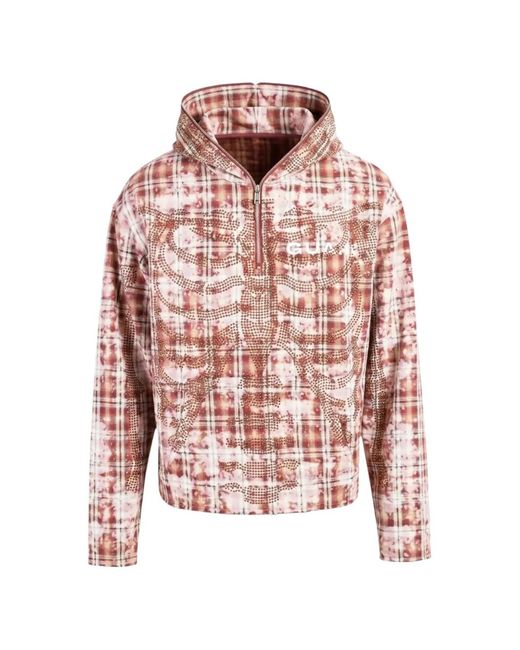GUAPI Pink Plaid Skeleton Stud Hoodie for men