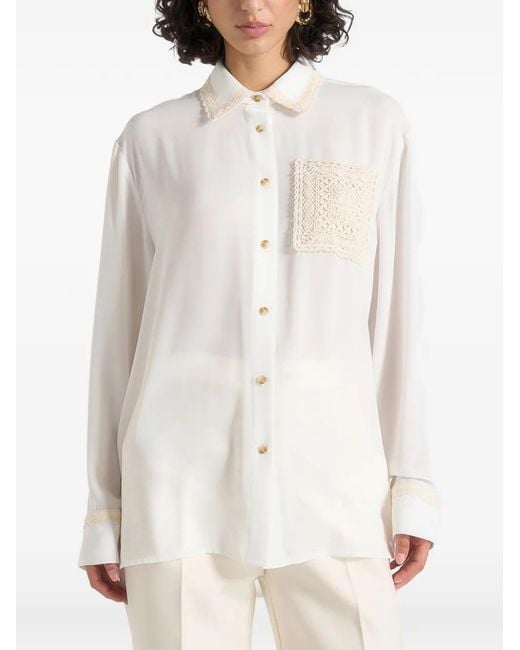Manière De Voir White Mya Crochet-Detail Georgette Shirt
