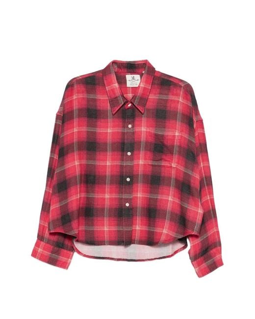 Denimist Red Plaid-Pattern Cropped Shirt