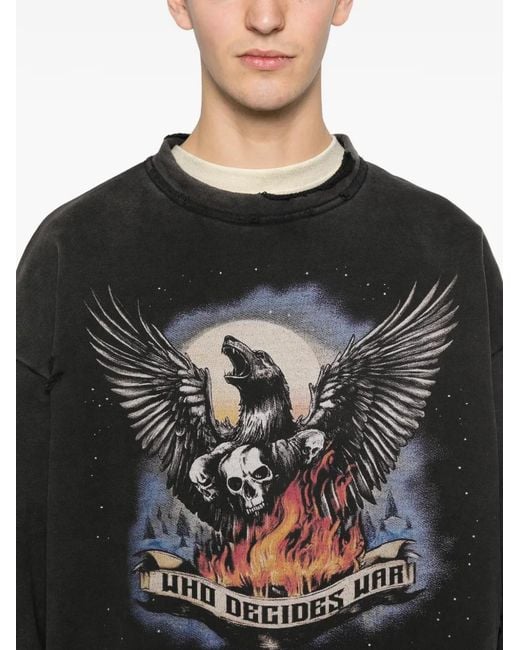 Who Decides War Black Moon Graphic Distressed Sweatshirt for men