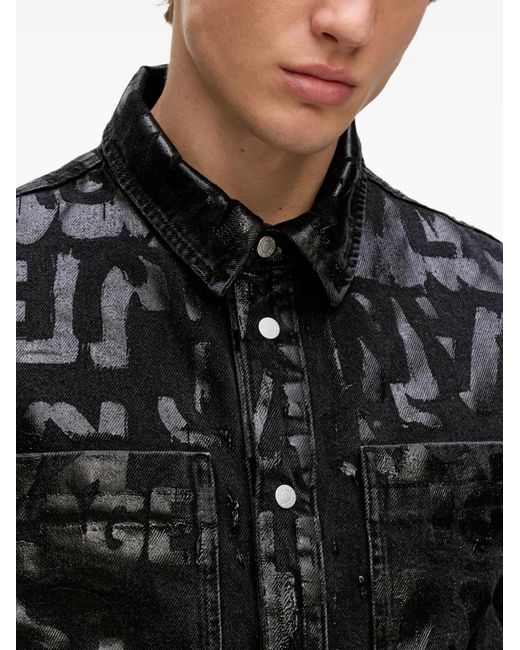 Karl Lagerfeld Black All-Over Logo-Print Shirt for men