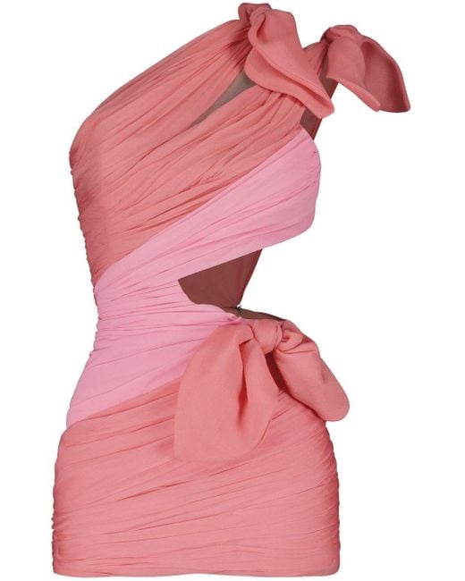 Giambattista Valli Pink Bow-embellished Asymmetric Minidress