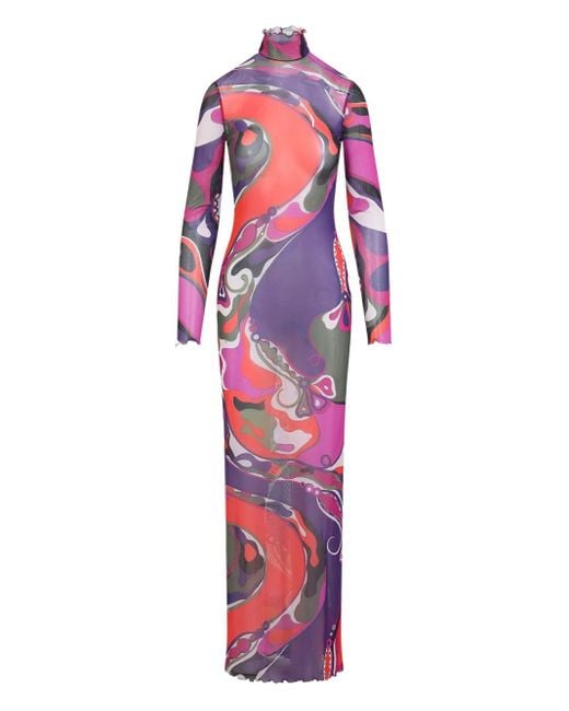 Emilio Pucci Red Rollkragenkleid mit Wirbel-Print