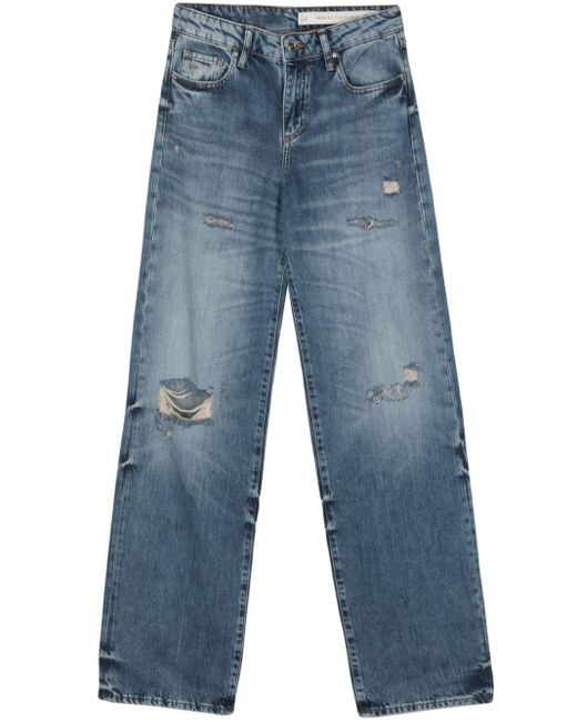 Armani Exchange Blue Distressed Washed Straight Jeans