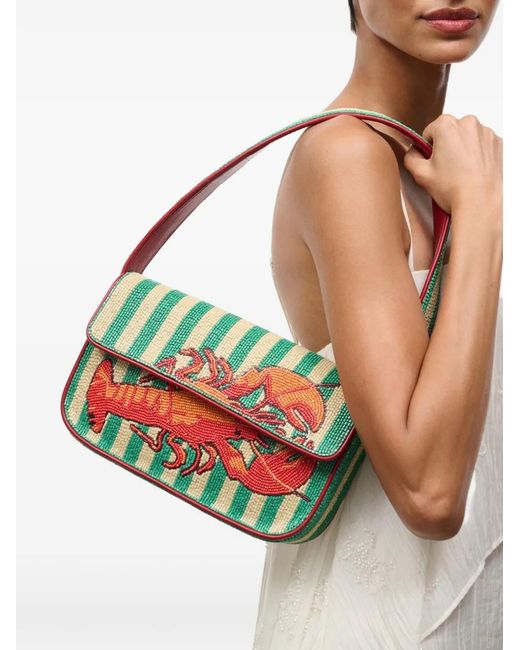Staud White Tommy Beaded Shoulder Bag