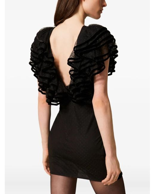 Twinset Black Ruffled-Detail Tulle Dress