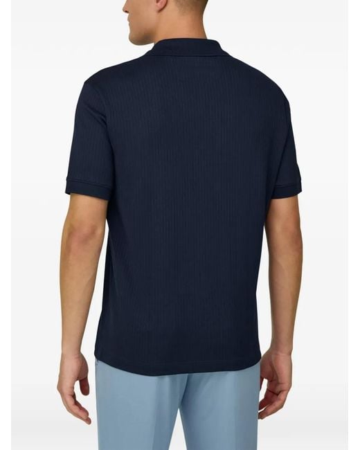 Boggi Blue Jacquard Open-Collar Polo Shirt for men