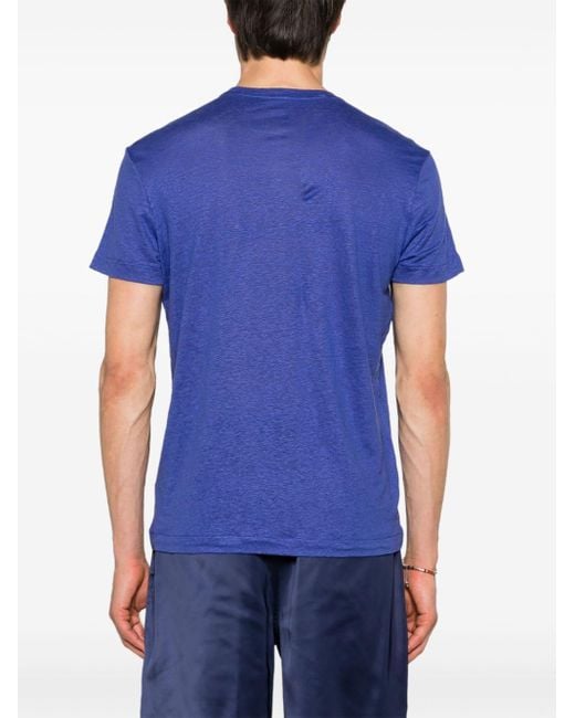 T-shirt en lin à col rond Majestic Filatures pour homme en coloris Blue