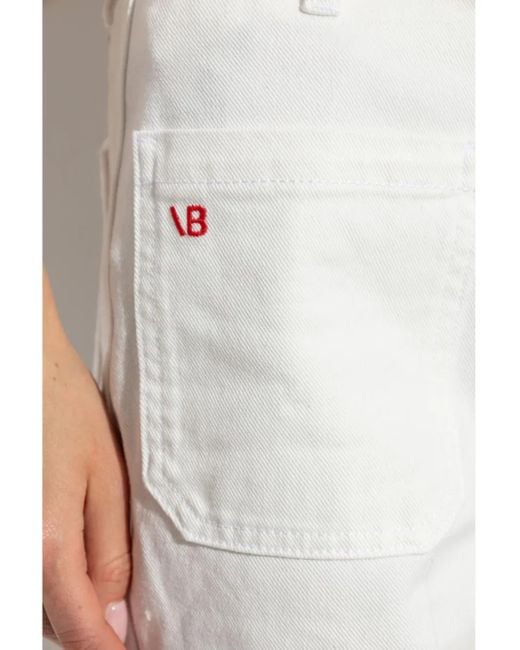 Victoria Beckham White Flared High-Waist Jeans With Subtle Logo Detail