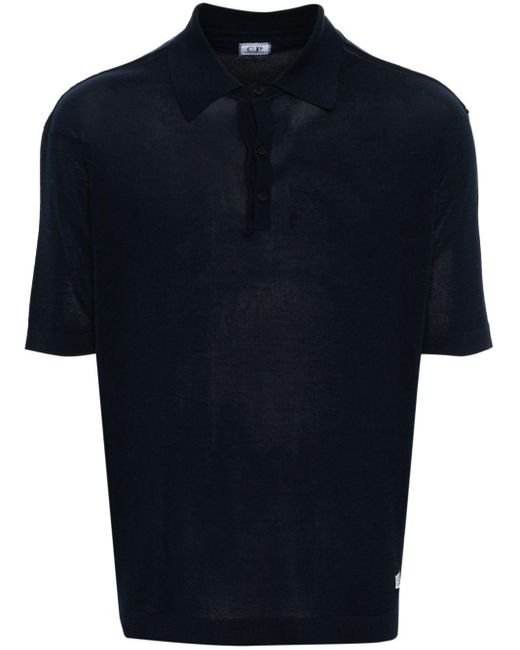 C P Company Blue Fine-knit Polo Shirt for men