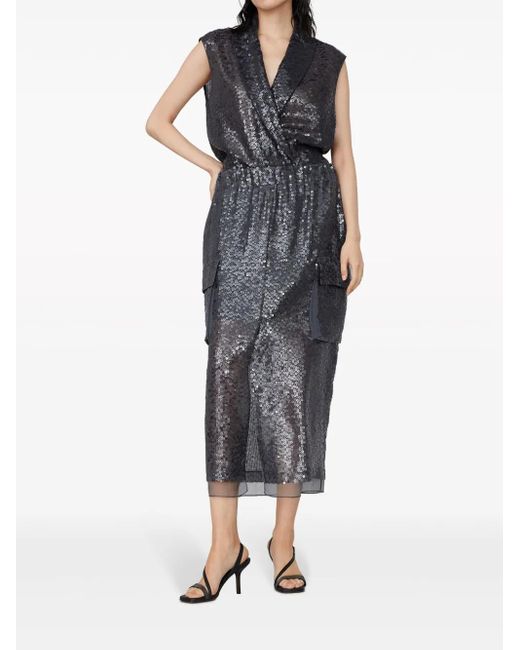 Brunello Cucinelli Gray Sequinned High-Waist Skirt