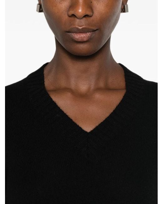Aragona Black V-Neck Ribbed-Trim Sweater