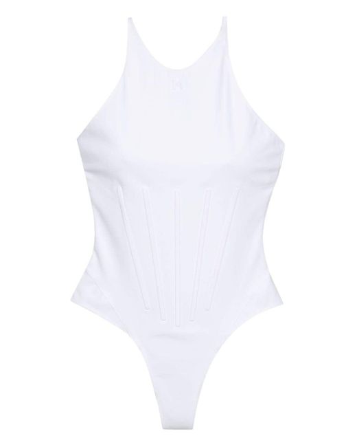 Mugler White Corseted One-piece Swimsuit