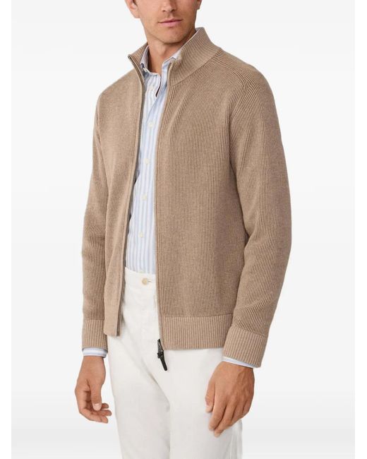 Hackett Brown Rib-Stitched Raglan-Sleeve Cardigan for men