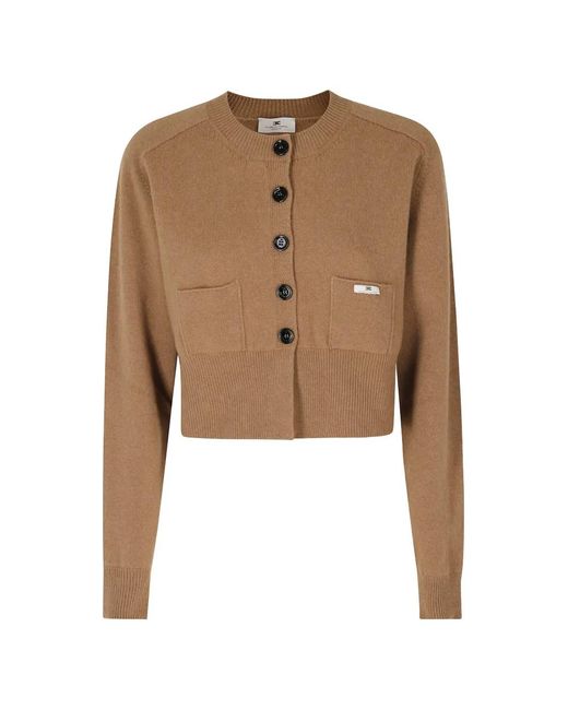 Elisabetta Franchi Natural Cropped Button-Up Cardigan