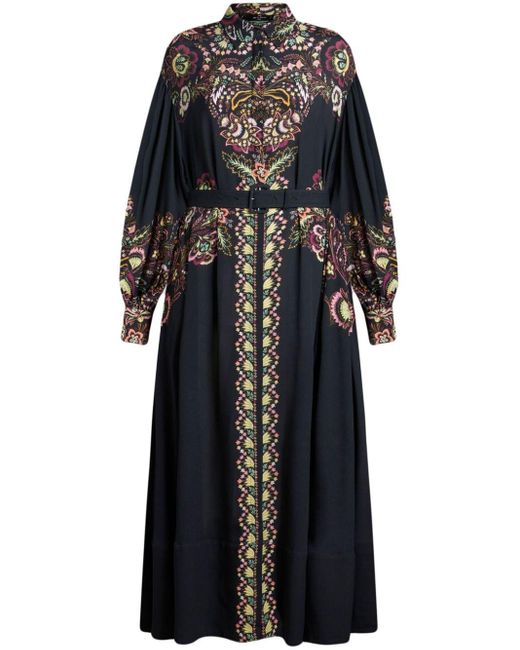 Etro Black Paisley-print Crepe De Chine Dress