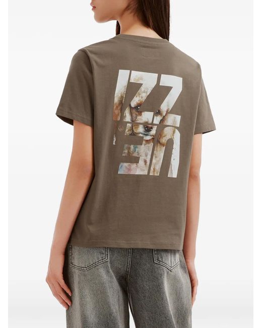 Izzue Brown Logo-Print T-Shirt